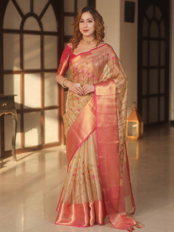 Ranaai - Rosé Champagne Banarasi Tissue Silk Saree | Banarasii