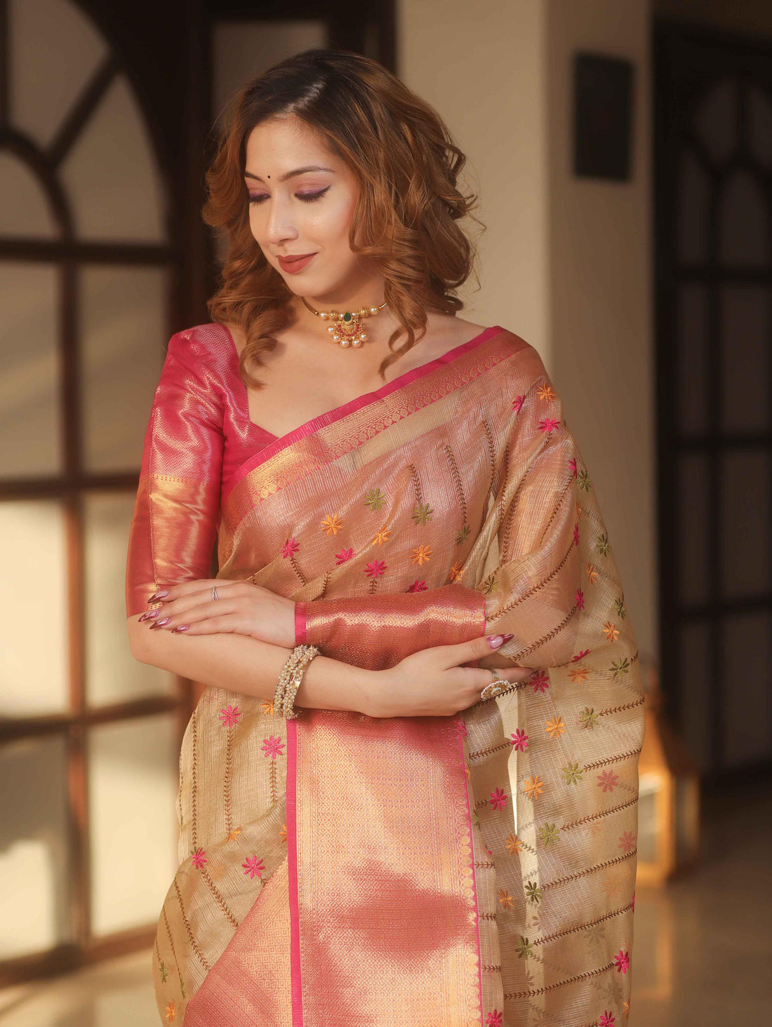 Ranaai - Rosé Champagne Banarasi Tissue Silk Saree | Banarasii