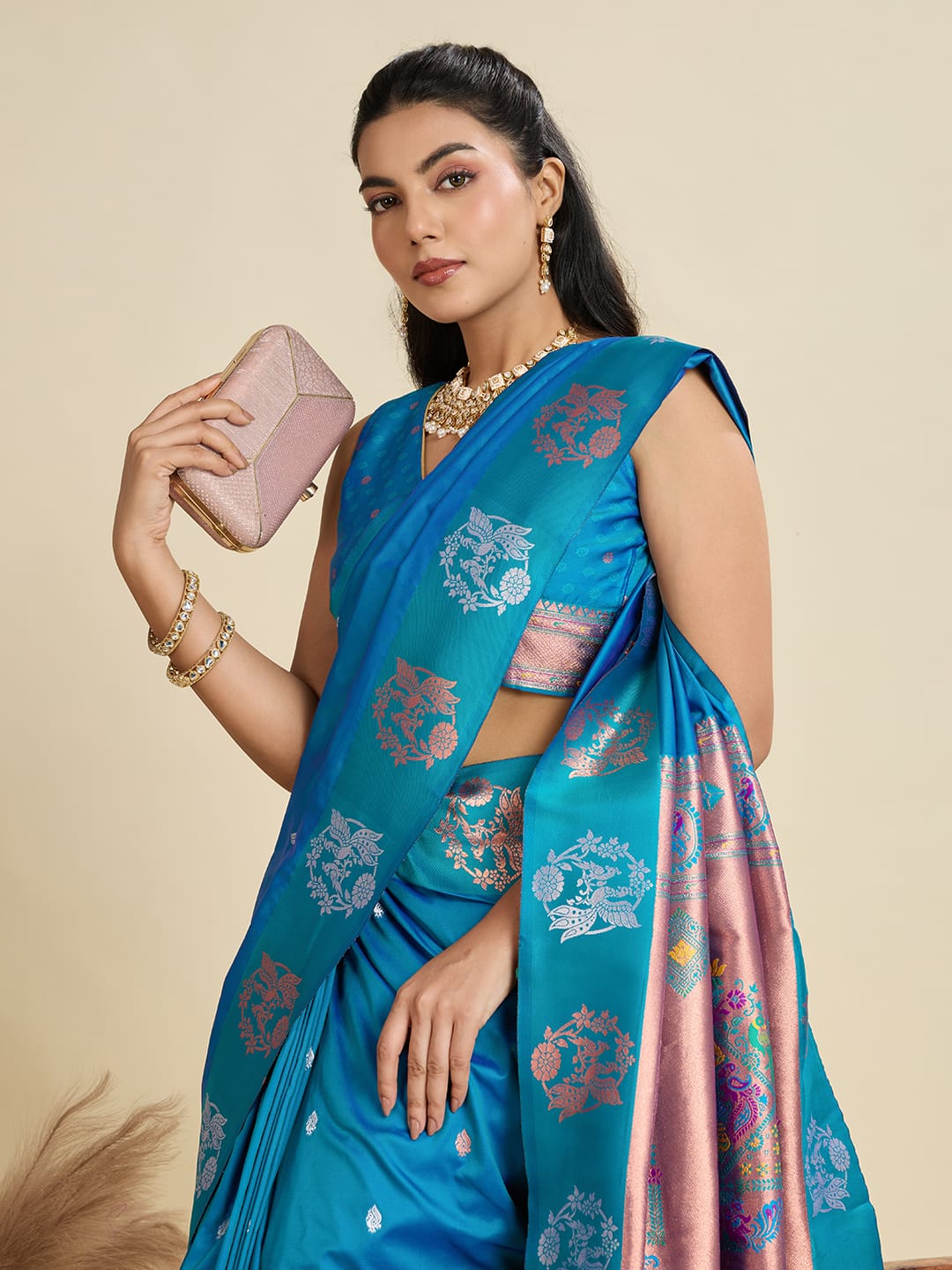 Aabshar | Azure Blue Banarasi Silk Rich Zari Weaved Saree | Banarasii