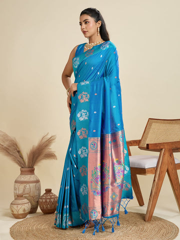 Aabshar | Azure Blue Banarasi Silk Rich Zari Weaved Saree | Banarasii
