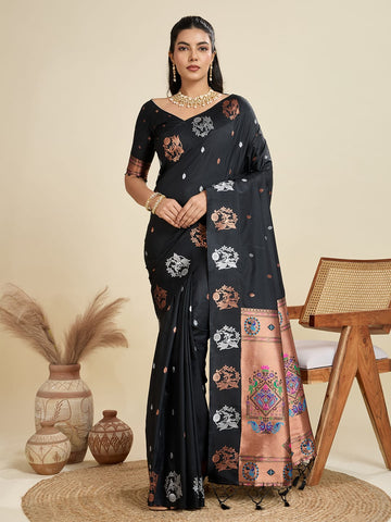 Aabshar | Midnight Noir Banarasi Silk Rich Zari Weaved Saree | Banarasii