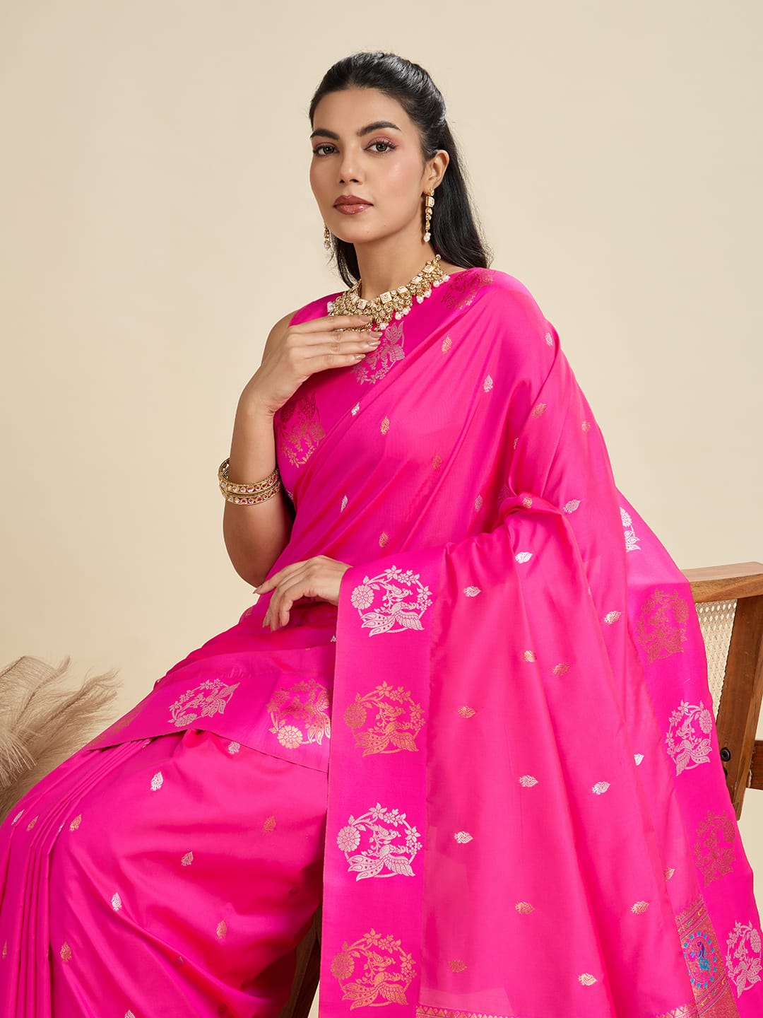 Aabshar | Fuchsia Royale Banarasi Silk Rich Zari Weaved Saree | Banarasii