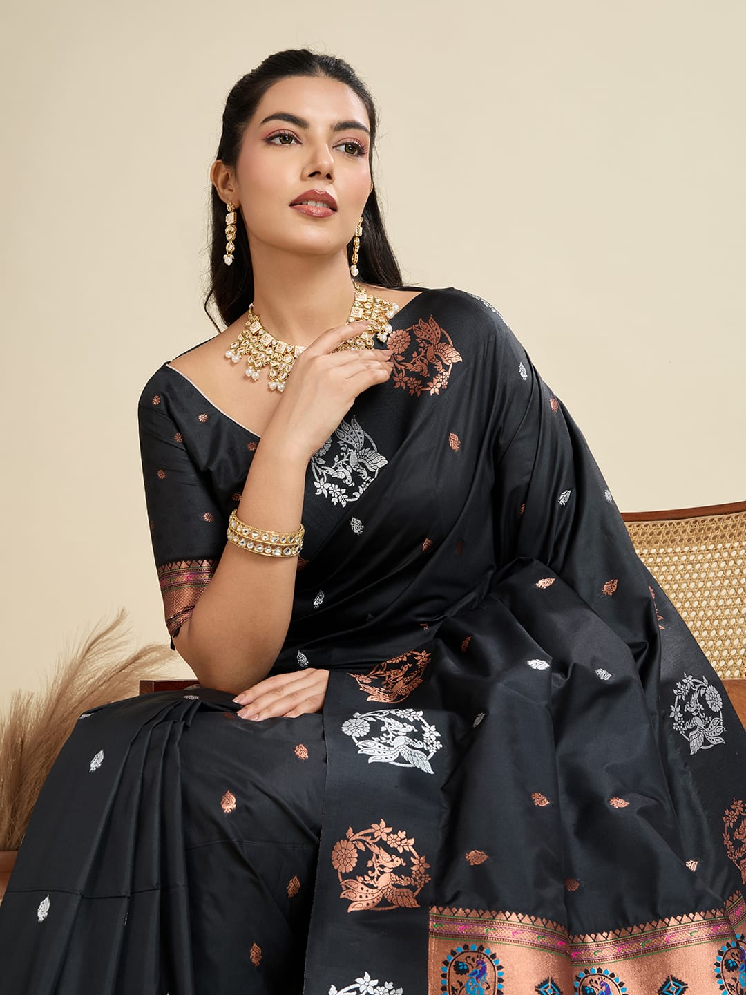 Aabshar | Midnight Noir Banarasi Silk Rich Zari Weaved Saree | Banarasii