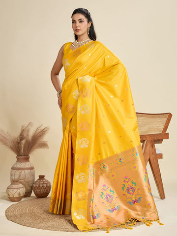 Aabshar | Sunburst Gold Banarasi Silk Rich Zari Weaved Saree | Banarasii