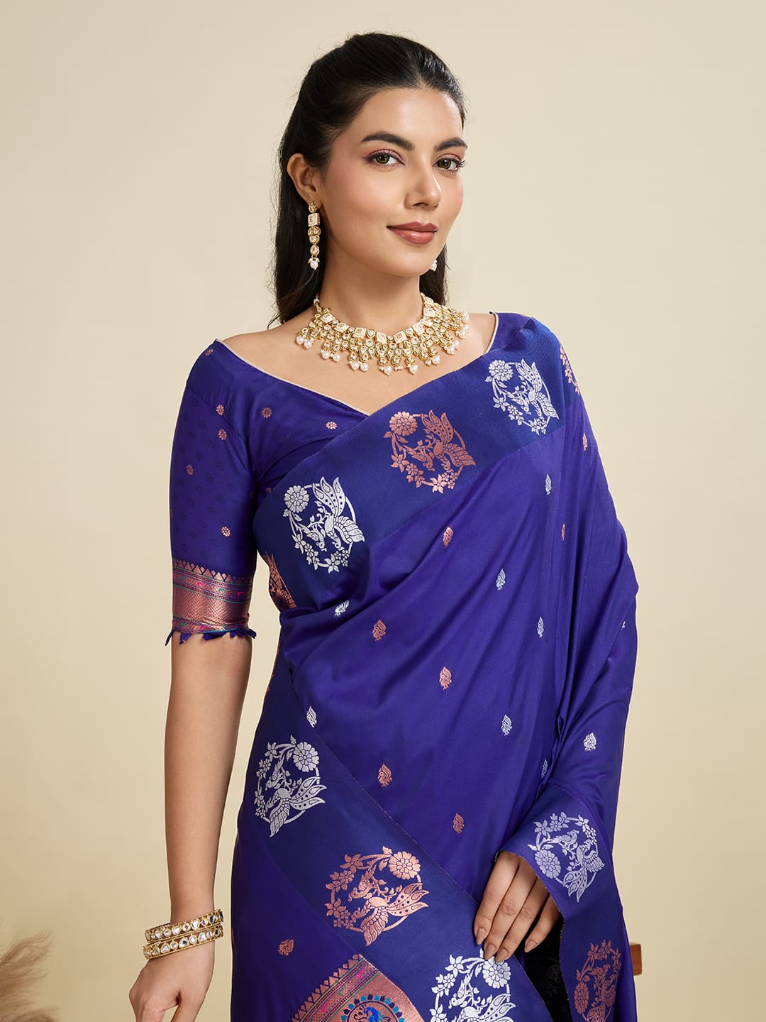 Aabshar | Royal Sapphire Blue Banarasi Silk Rich Zari Weaved Saree | Banarasii