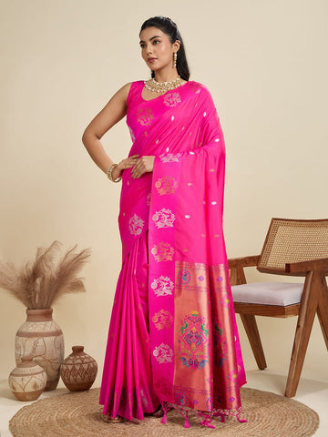 Aabshar | Fuchsia Royale Banarasi Silk Rich Zari Weaved Saree | Banarasii