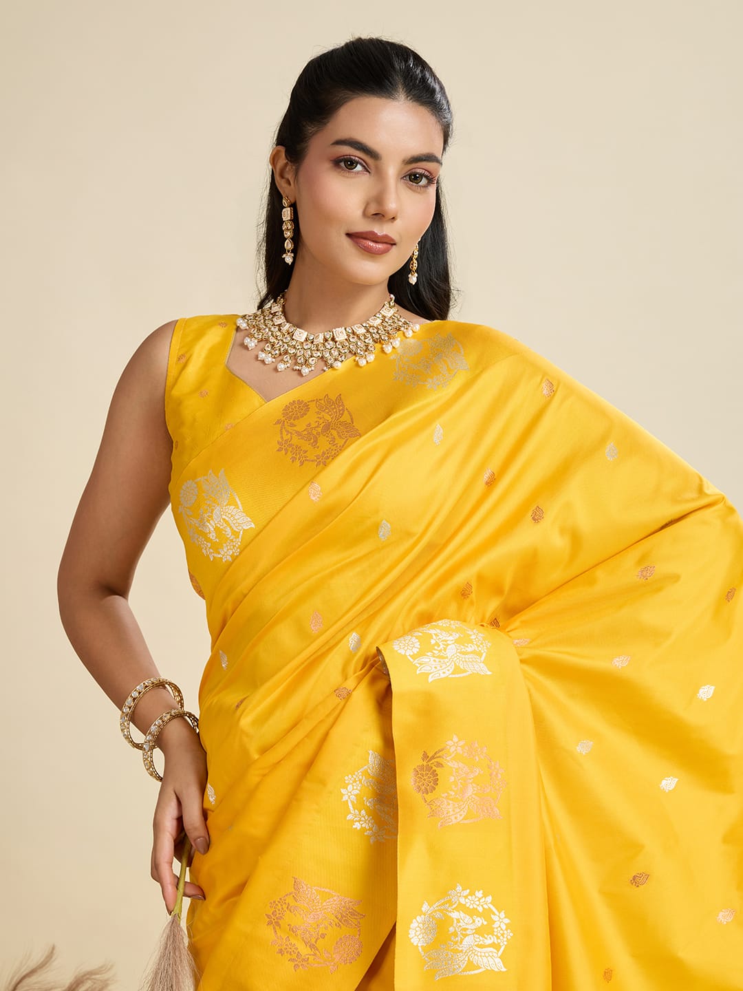 Aabshar | Sunburst Gold Banarasi Silk Rich Zari Weaved Saree | Banarasii