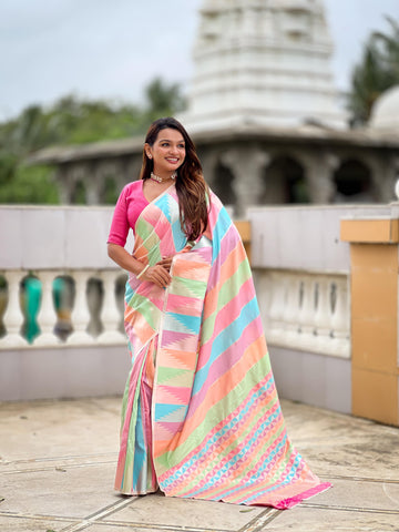 Gulbadan | Pastel Multicolor Banarasi Silk Zari Weaved Saree | Banarasii