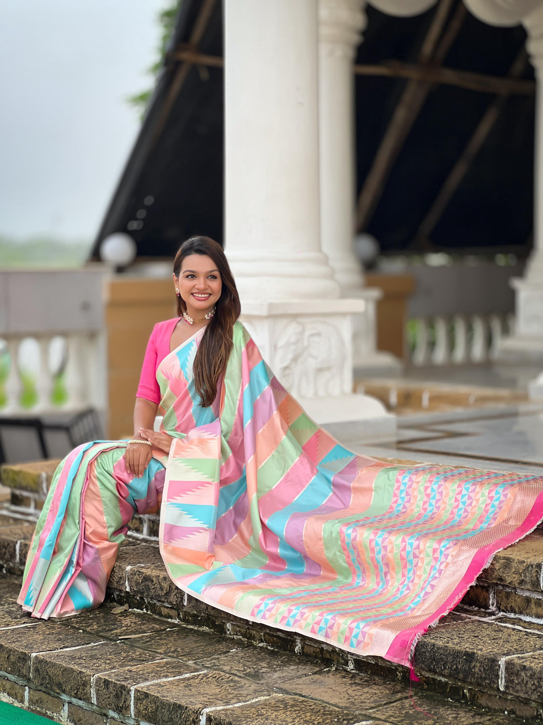 Gulbadan | Pastel Multicolor Banarasi Silk Zari Weaved Saree | Banarasii
