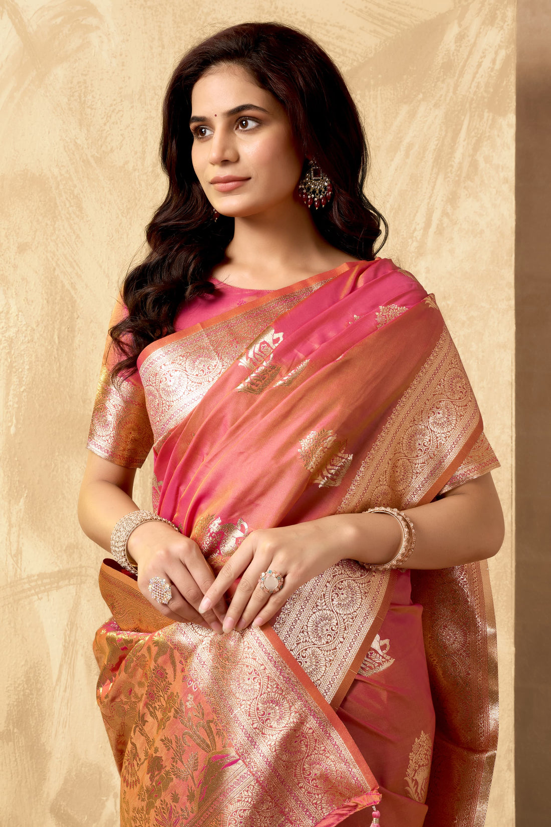 Nigar | Rosé Sunset Banarasi Silk Rich Zari Weaved Saree | Banarasii