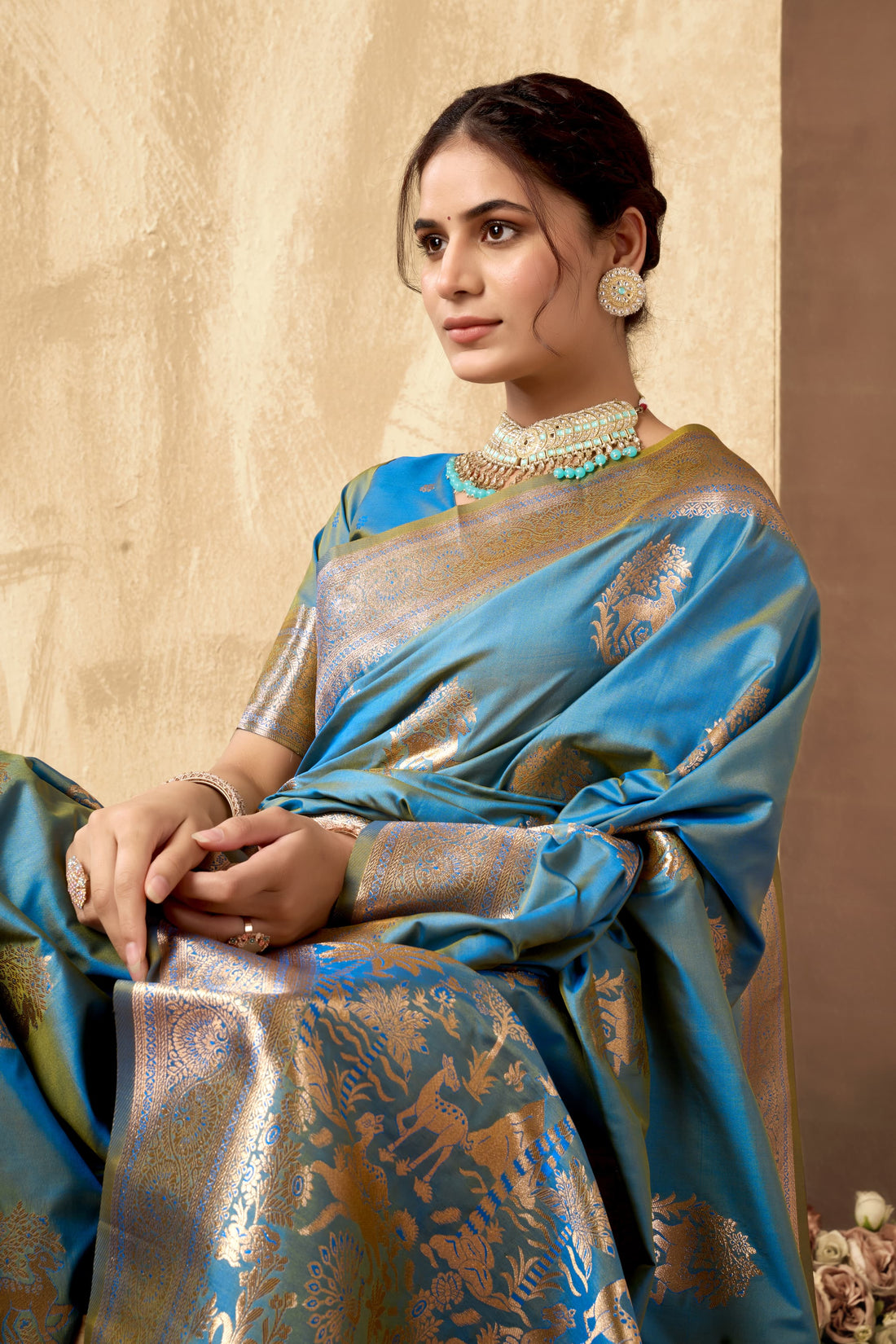 Nigar | Cerulean Blue Banarasi Silk Rich Zari Weaved Saree | Banarasii