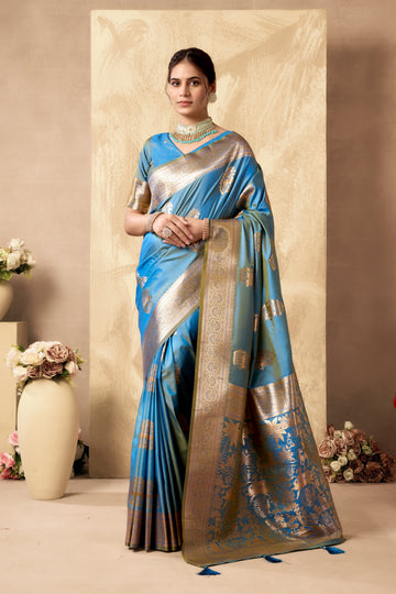 Nigar | Cerulean Blue Banarasi Silk Rich Zari Weaved Saree | Banarasii