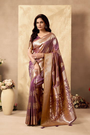 Nigar | Dusty Mauve Banarasi Silk Rich Zari Weaved Saree | Banarasii