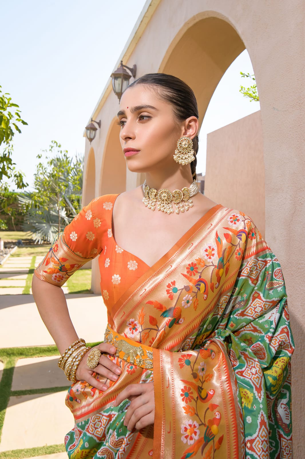 Rangrez - Mehendi Green Paithani Weave Banarasi Silk Saree | Banarasii