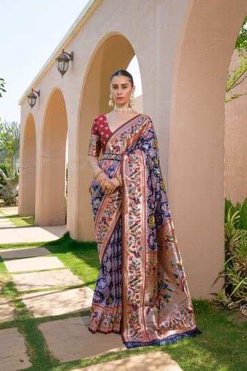 Rangrez - Navy Blue Paithani Weave Banarasi Silk Saree | Banarasii