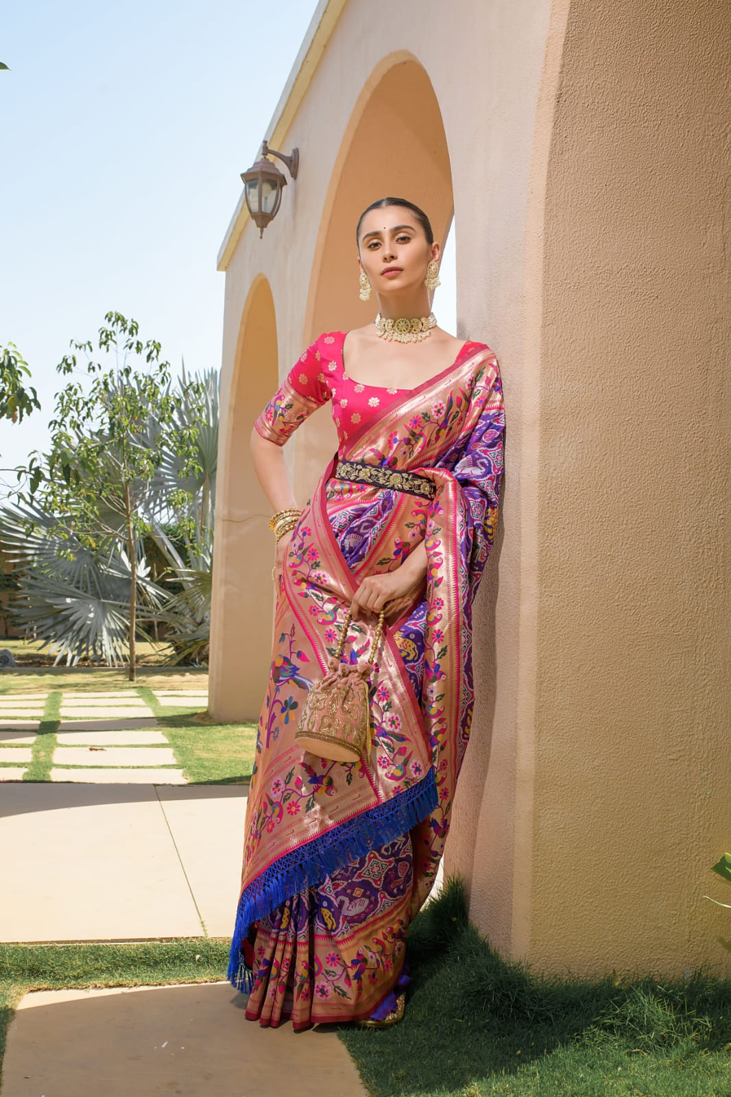 Rangrez - Royal Purple Blush Pink Paithani Weave Banarasi Silk Saree | Banarasii