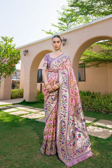 Rangrez - Pastel Lilac Pink Paithani Weave Banarasi Silk Saree | Banarasii