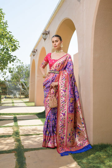 Rangrez - Royal Purple Blush Pink Paithani Weave Banarasi Silk Saree | Banarasii