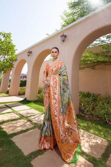 Rangrez - Sage Green Paithani Weave Banarasi Silk Saree | Banarasii