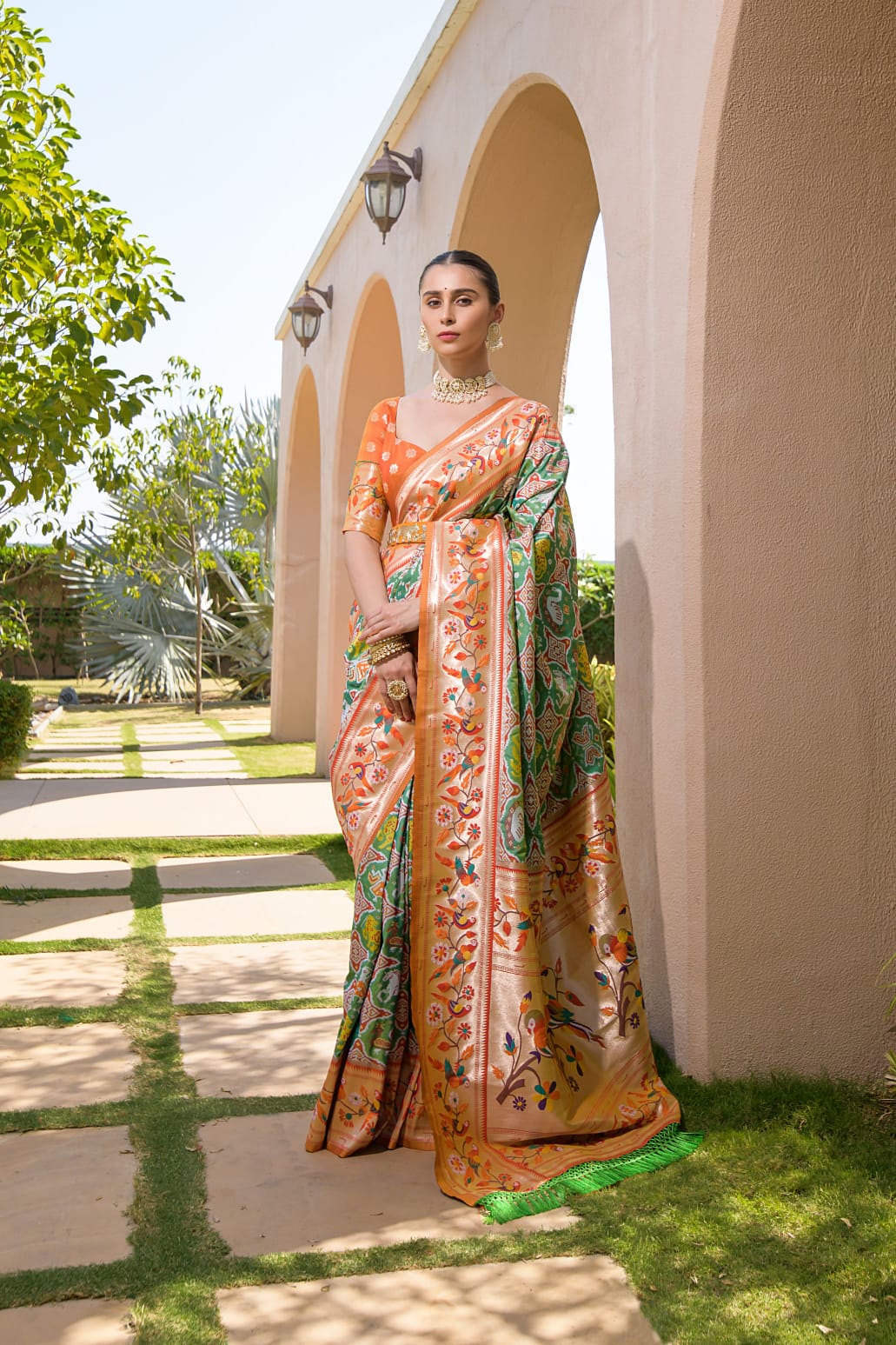Rangrez - Sage Green Paithani Weave Banarasi Silk Saree | Banarasii