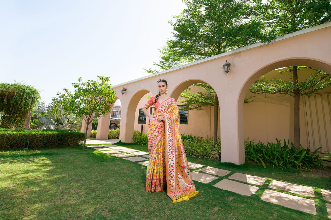 Rangrez - Sunshine Yellow Paithani Weave Banarasi Silk Saree | Banarasii
