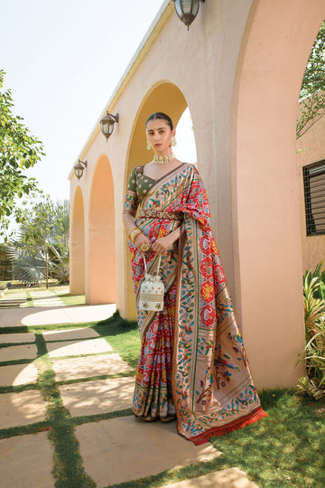 Rangrez - Rust Red Paithani Weave Banarasi Silk Saree | Banarasii
