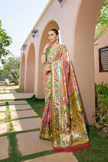 Rangrez - Coral Pink Paithani Weave Banarasi Silk Saree | Banarasii