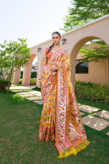 Rangrez - Sunshine Yellow Paithani Weave Banarasi Silk Saree | Banarasii