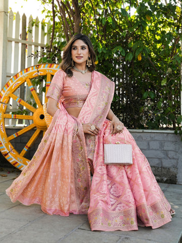 Gulnaar - Blush Pink Pure Organza Silk Zari Weaved Saree | Banarasii