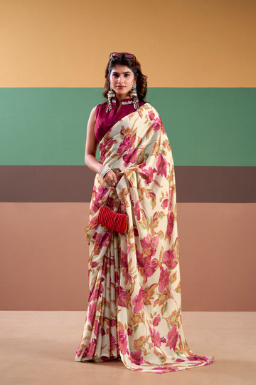 Parizaad - Rose Petal Banarasi Satin Silk Printed Saree | Banarasii
