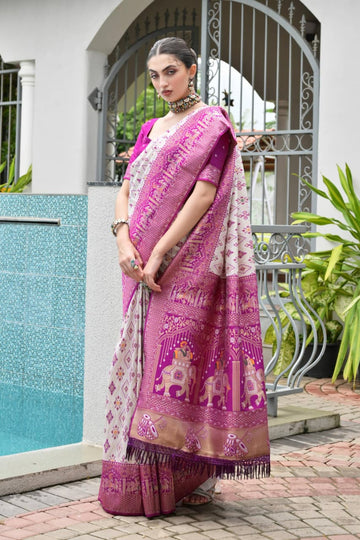 Noor - Magenta Banarasi Silk Zari Woven Saree | Banarasii