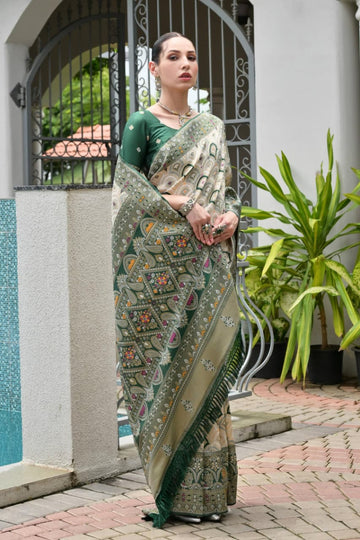 Noor - Dark Green Banarasi Silk Zari Woven Saree | Banarasii