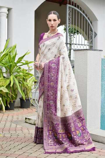 Noor - Purple Banarasi Silk Zari Woven Saree | Banarasii