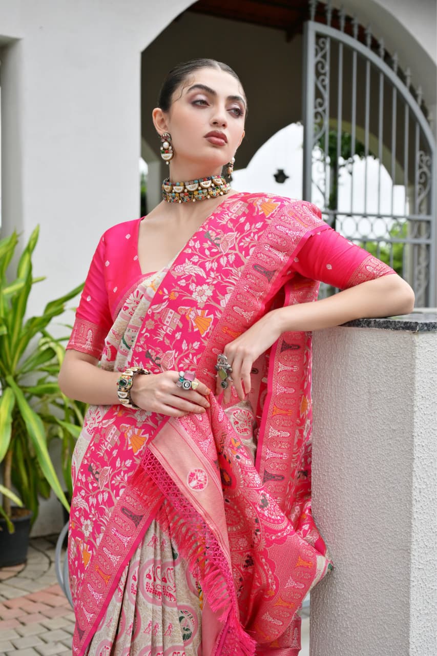 Noor - Red Banarasi Silk Zari Woven Saree | Banarasii