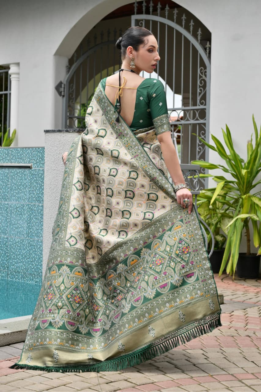 Noor - Dark Green Banarasi Silk Zari Woven Saree | Banarasii