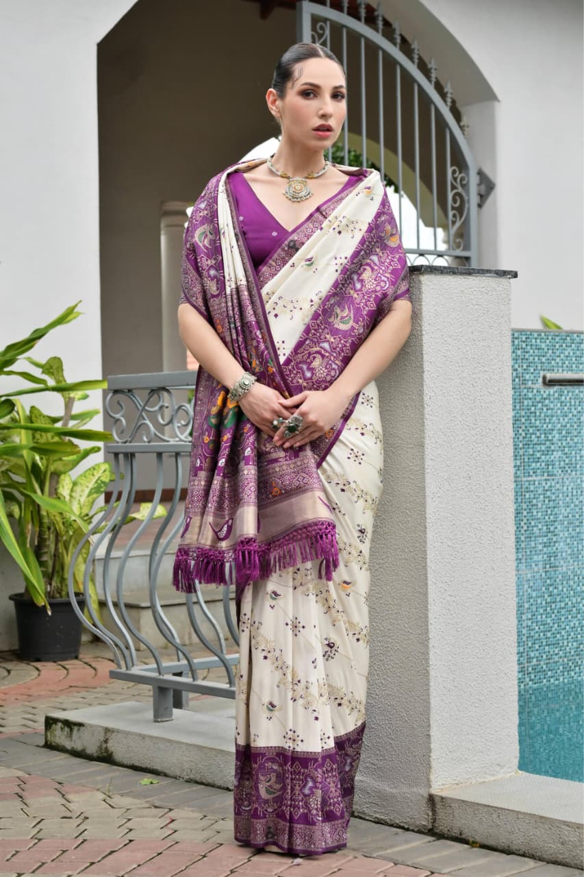 Noor - Purple Banarasi Silk Zari Woven Saree | Banarasii