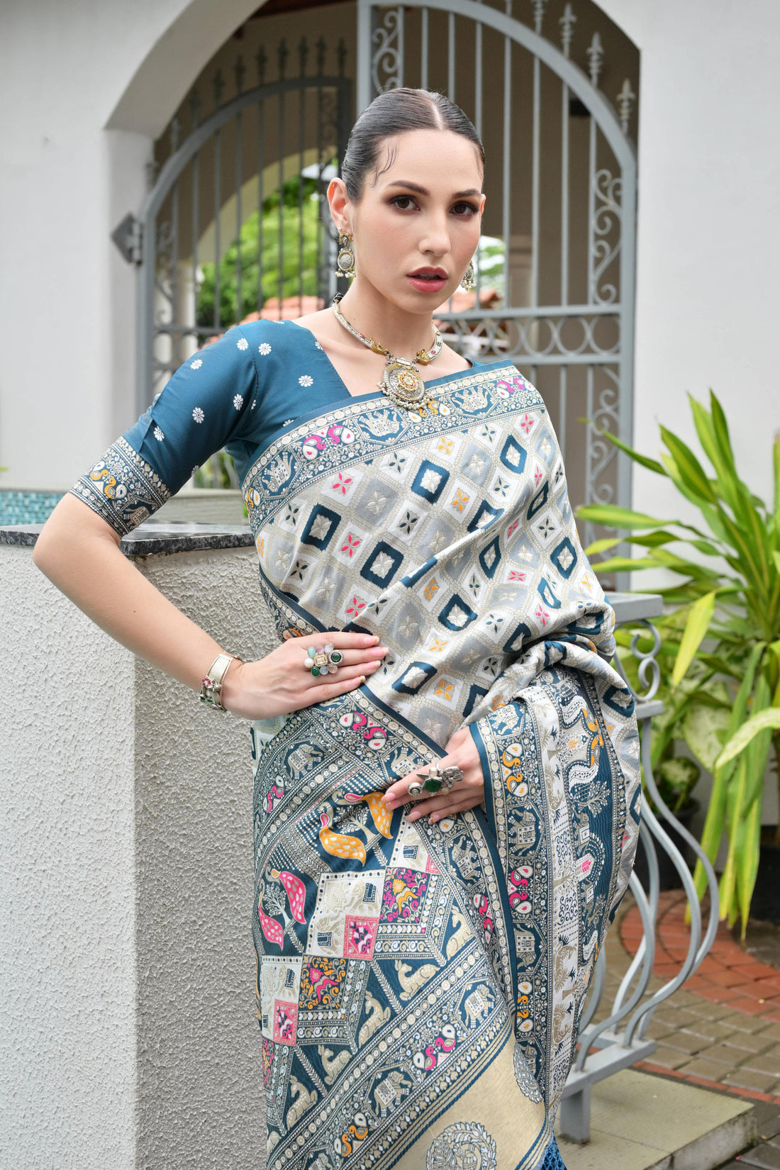 Noor - Teal Banarasi Silk Zari Woven Saree | Banarasii