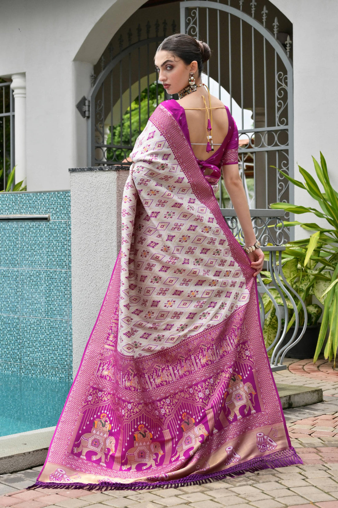 Noor - Magenta Banarasi Silk Zari Woven Saree | Banarasii