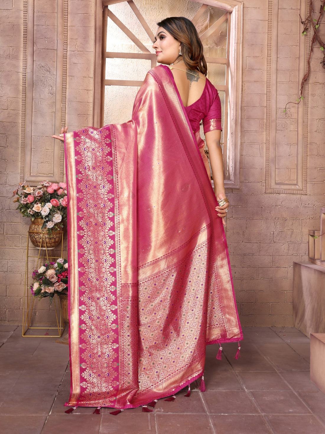 Meher - Rose Royale Tissue Silk Zari Weaved Saree | Banarasii