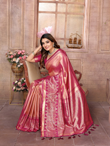 Meher - Rose Royale Tissue Silk Zari Weaved Saree | Banarasii