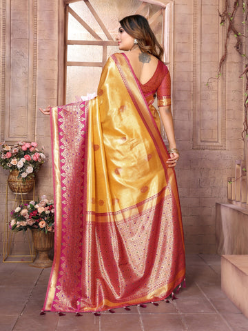 Meher - Kanak Gold Tissue Silk Zari Weaved Saree | Banarasii