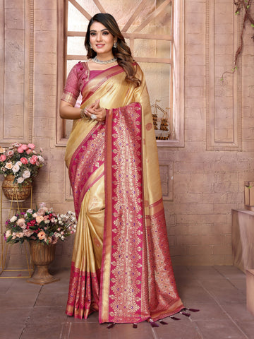 Meher - Champagne Gold Tissue Silk Zari Weaved Saree | | Banarasii