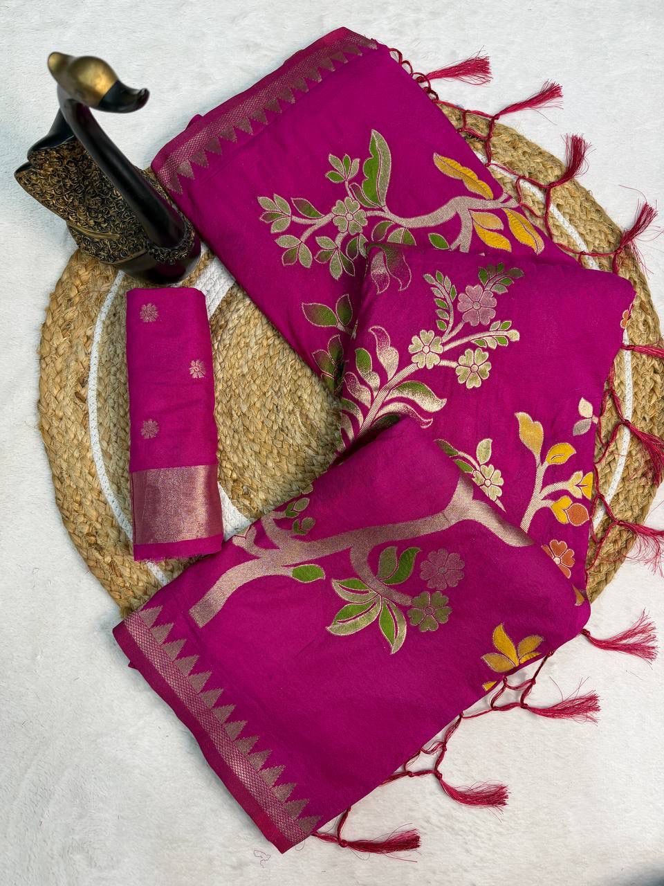 Naqsh - Rani Pink Handloom Khadi Silk Saree | Banarasii