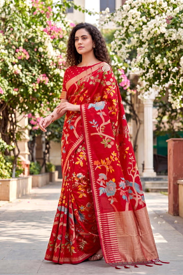 Naqsh - Crimson Red Handloom Khadi Silk Saree | Banarasii