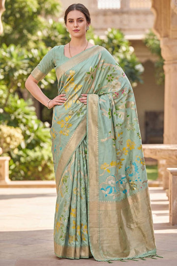 Naqsh - Mint Green Handloom Khadi Silk Saree | Banarasii