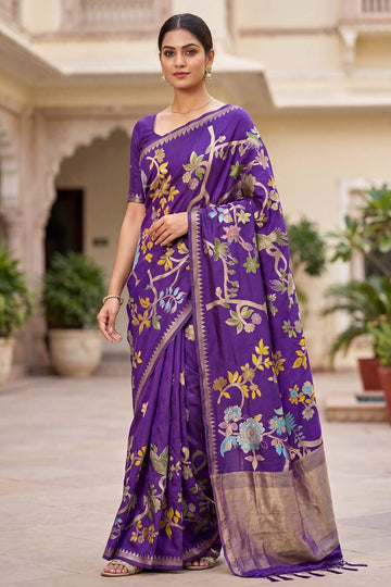 Naqsh - Royal Purple Handloom Khadi Silk Saree | Banarasii