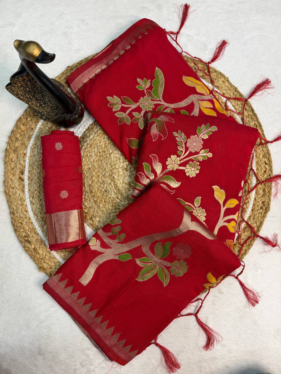 Naqsh - Crimson Red Handloom Khadi Silk Saree | Banarasii