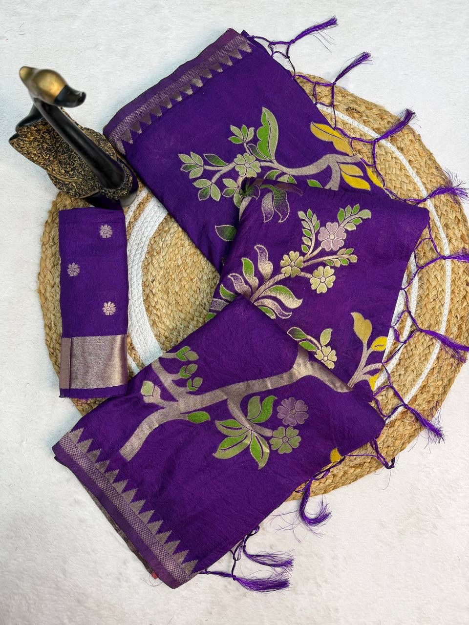 Naqsh - Royal Purple Handloom Khadi Silk Saree | Banarasii