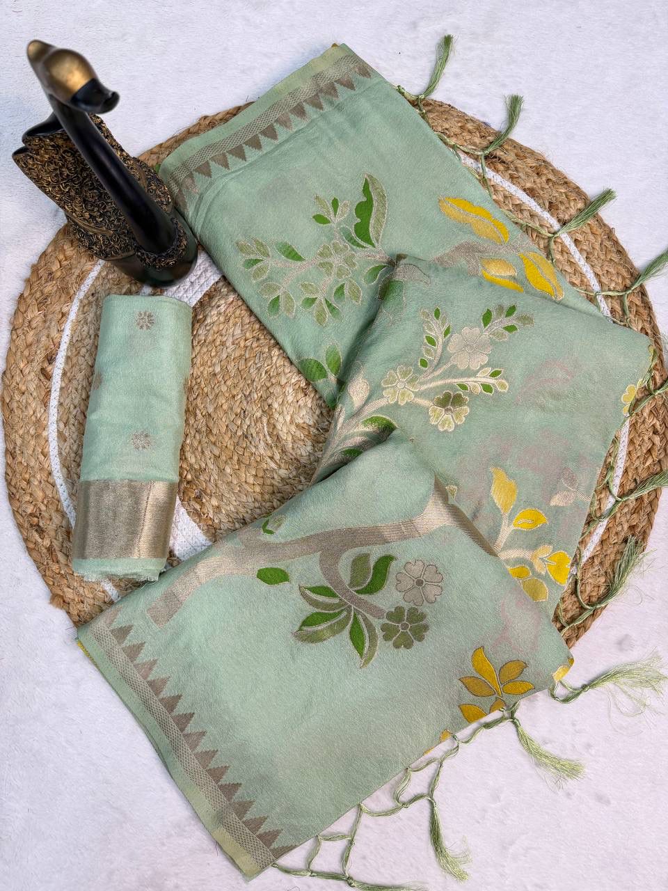 Naqsh - Mint Green Handloom Khadi Silk Saree | Banarasii