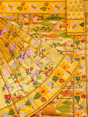 Zardoz | Imperial Marigold Pure Handloom Double Tissue Zari Kota GI Tagged Saree | Banarasii